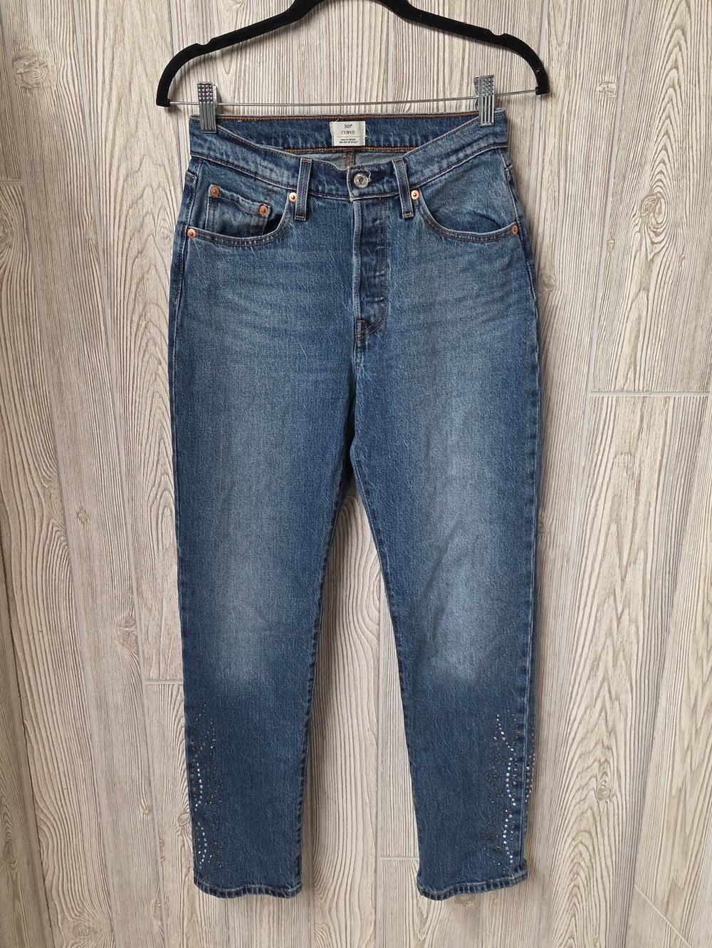 Levi's 501 Curve Straight Leg Rhinestone Jeans Solargenic Womens Size 28/30